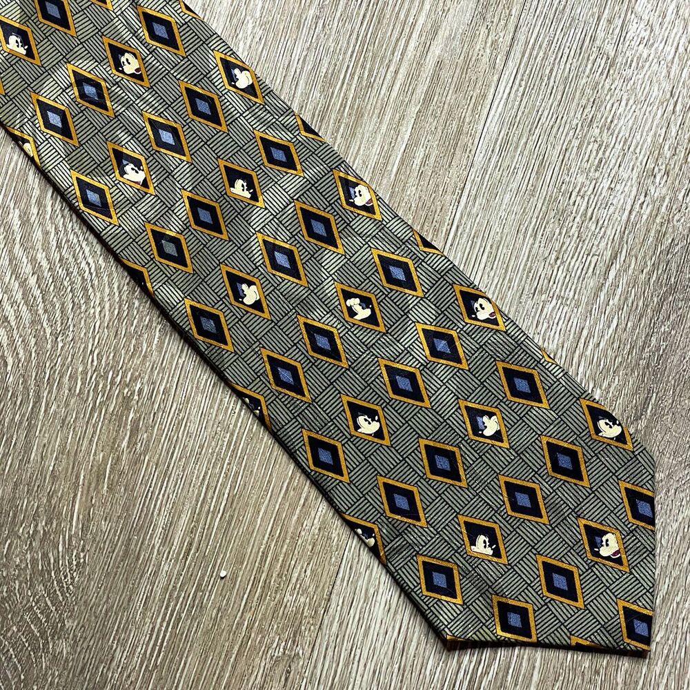 Walt Disney World Mickey Mouse Geometric Necktie Gray Blue Gold Adult Men